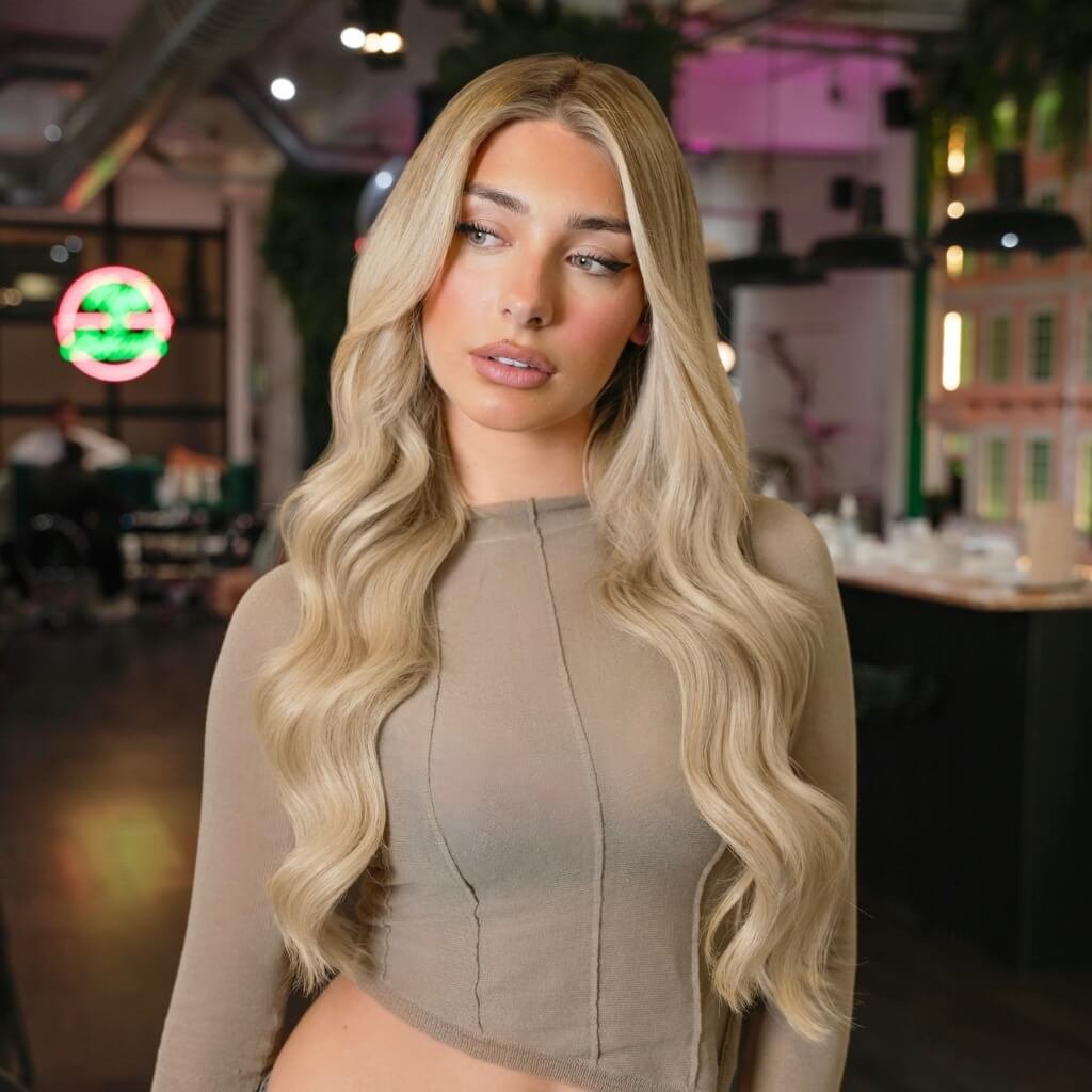 Woman with blonde hair extensions