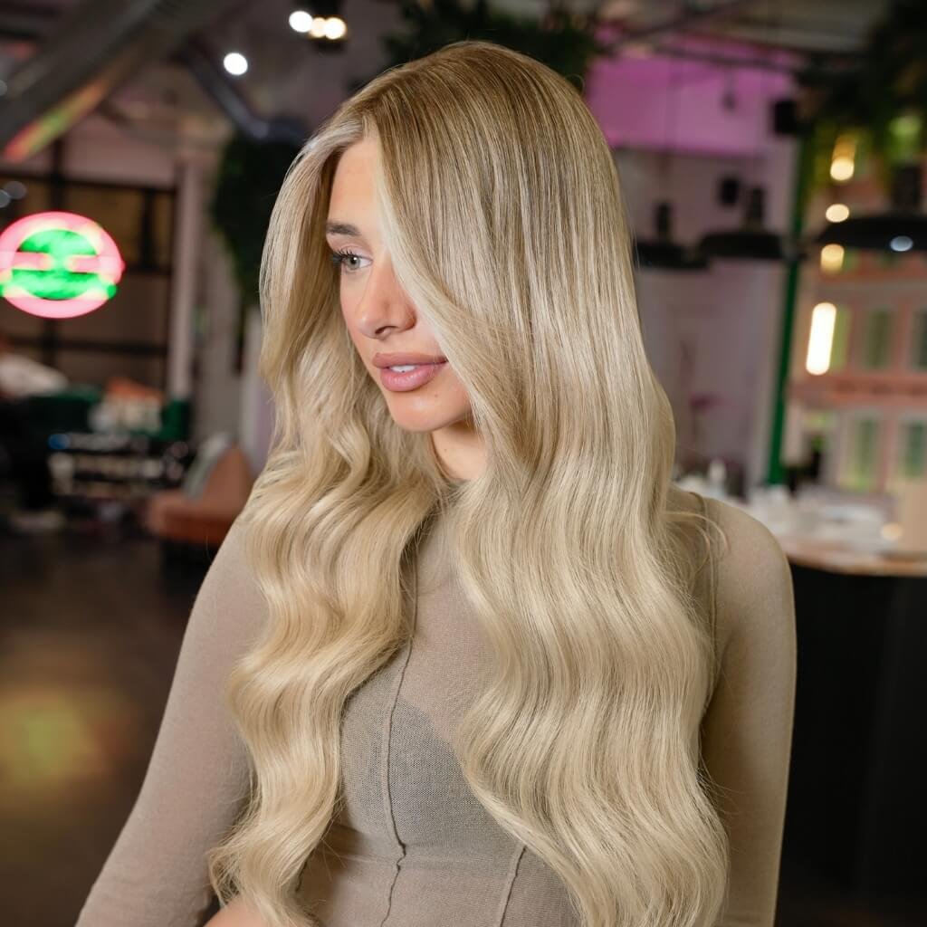 Woman wearing hair extensions in London