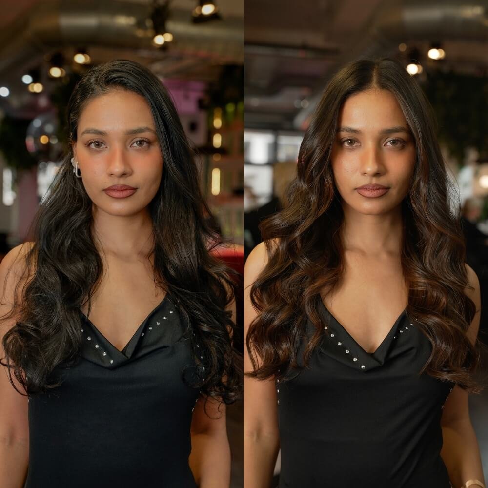 Black to brown hair colour before and after picture
