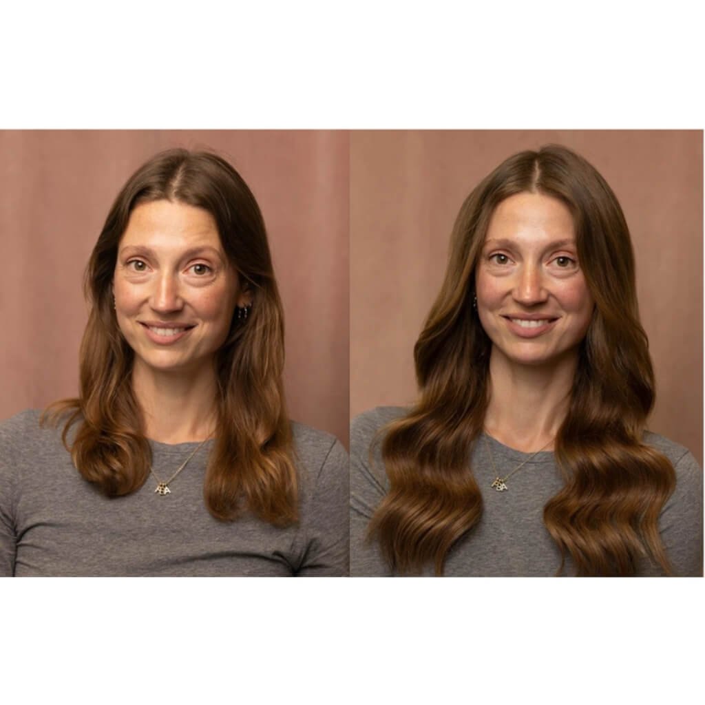 before and after clip in hair extension transformation