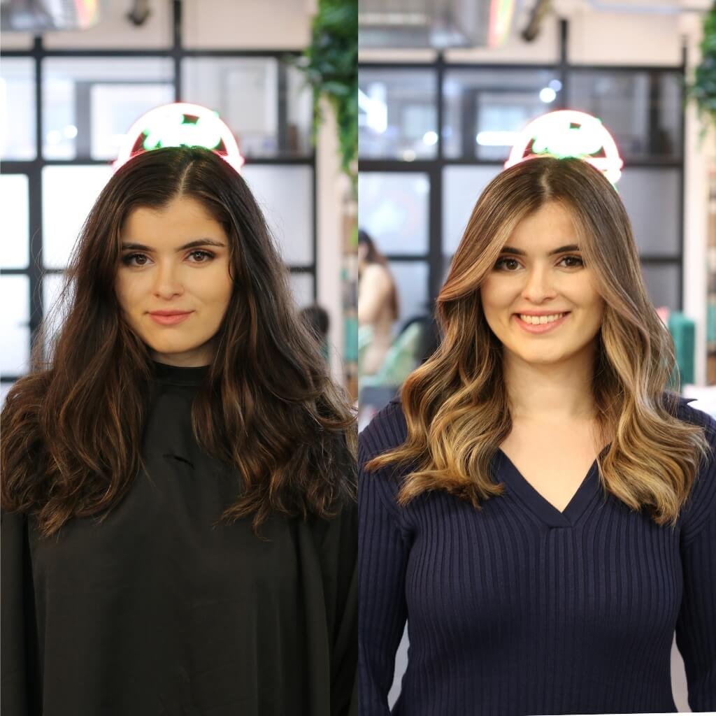 before and after balayage transformation