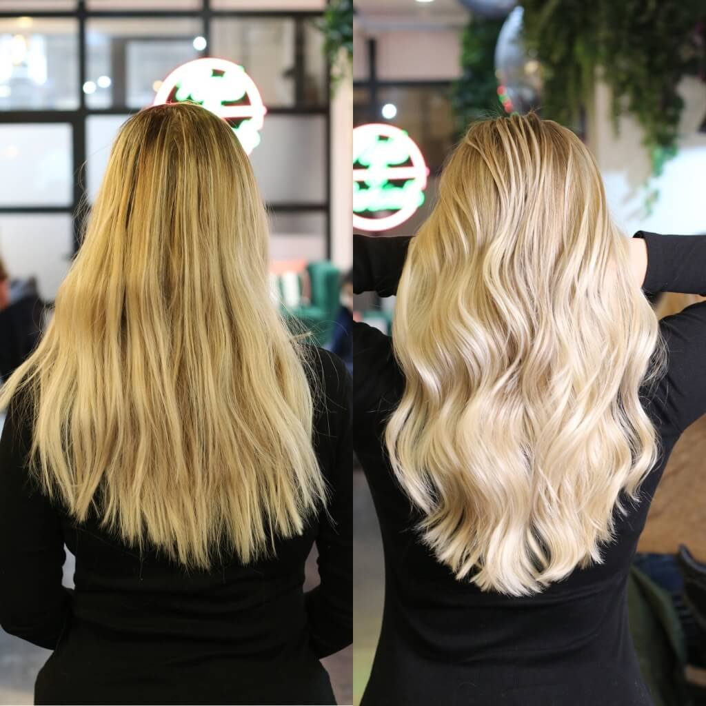 before and after blonde hair colour transformation
