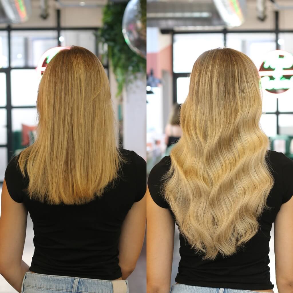 wavy blonde hair extension transformation