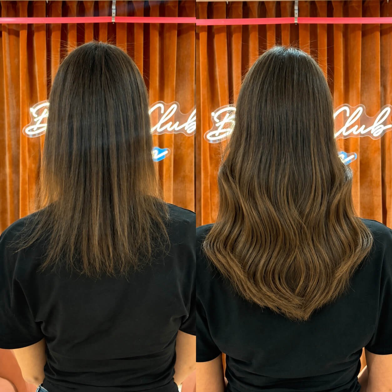 brown wavy hair extensions before and after