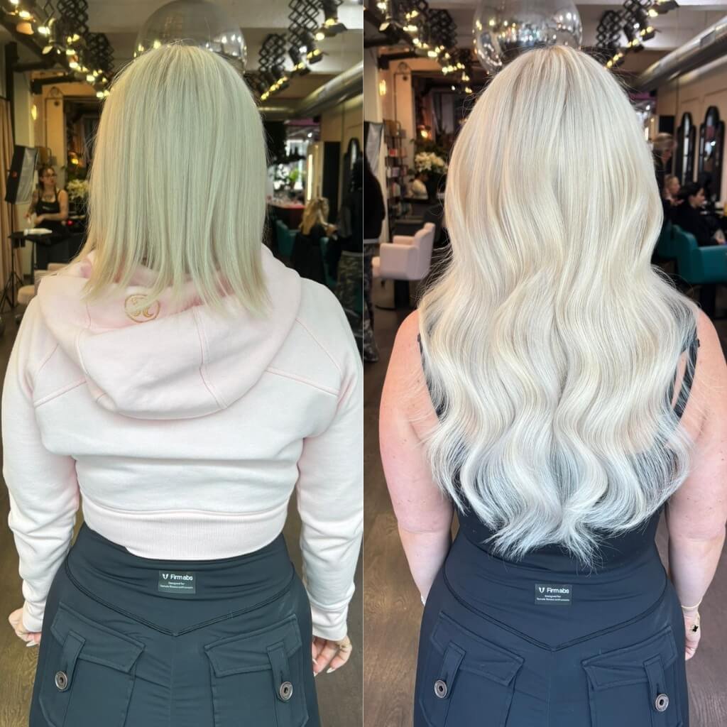 short to long wavy hair extension transformation