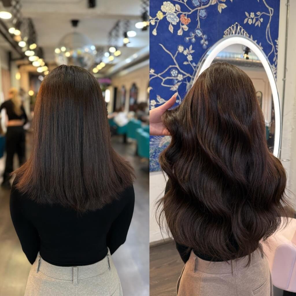 long wavy hair extension transformation