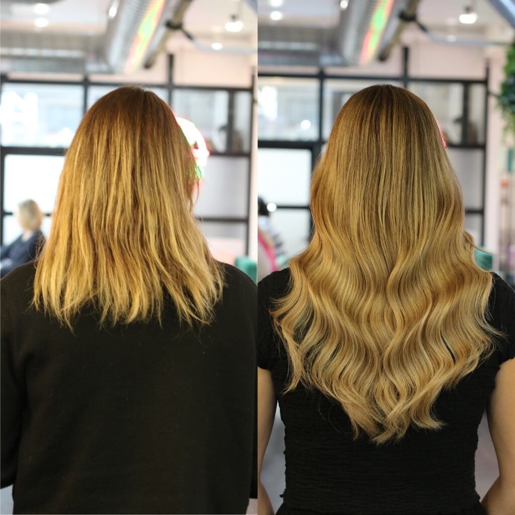 wavy hair extension transformation