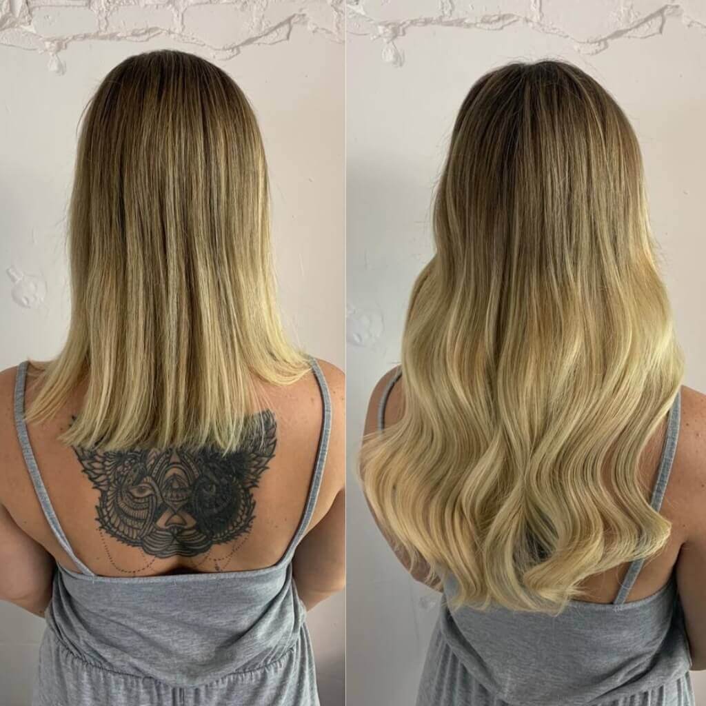 wavy blonde hair extension transformation