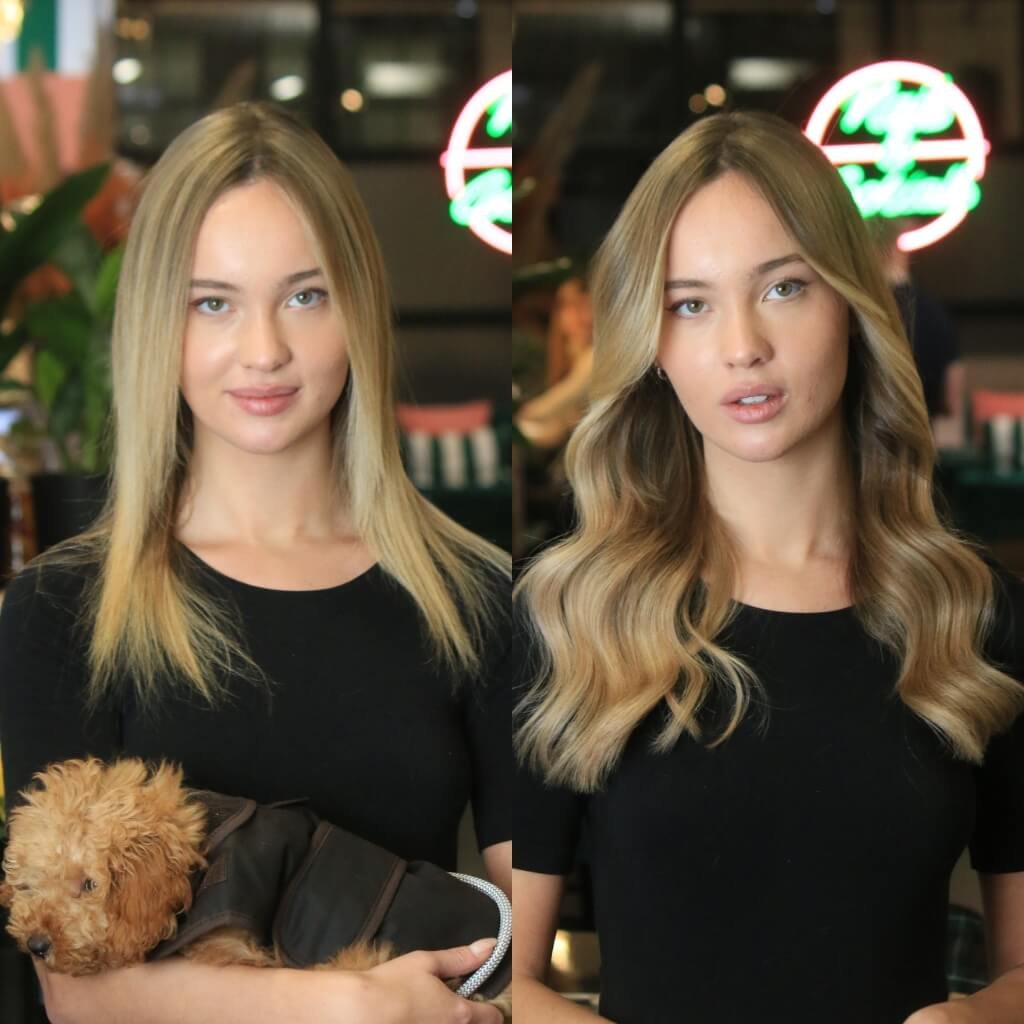 wavy hair extension transformation