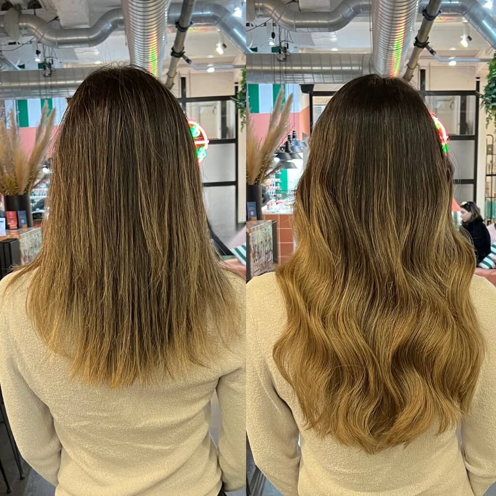 wavy hair extenstion transformation