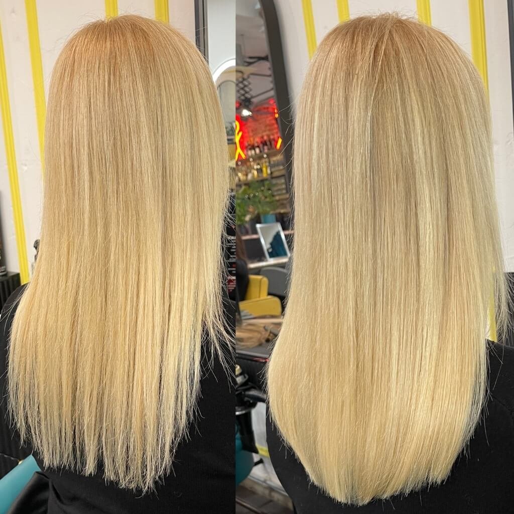 before and after colour match hair extensions