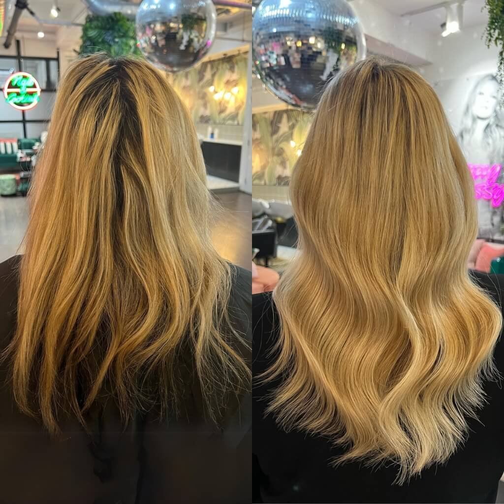 wavy blonde hair extension transformation