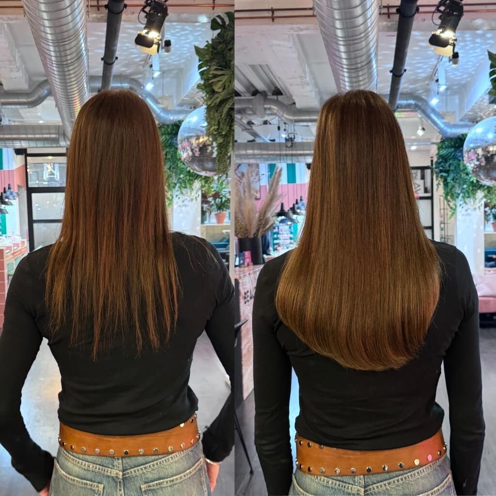 brown hair extension transformation