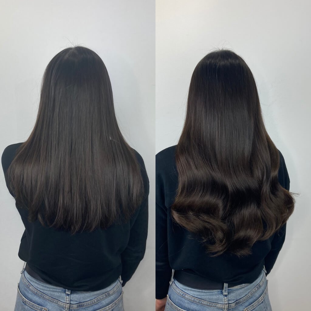 black hair extension transformation