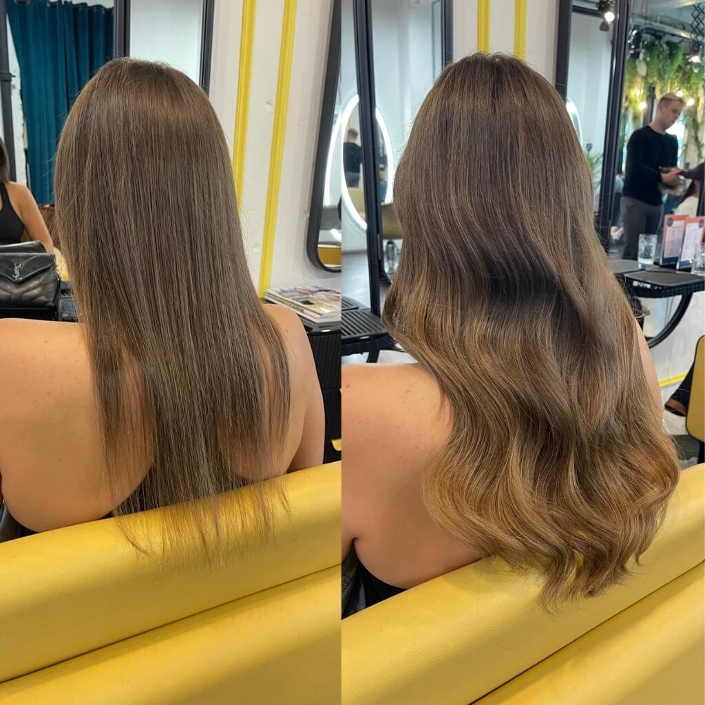 before and after volume hair extension transformation