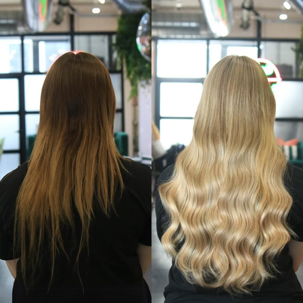before and after blonde hair extensions