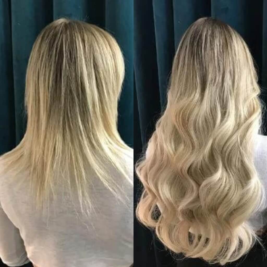 wavy hair extension transformation