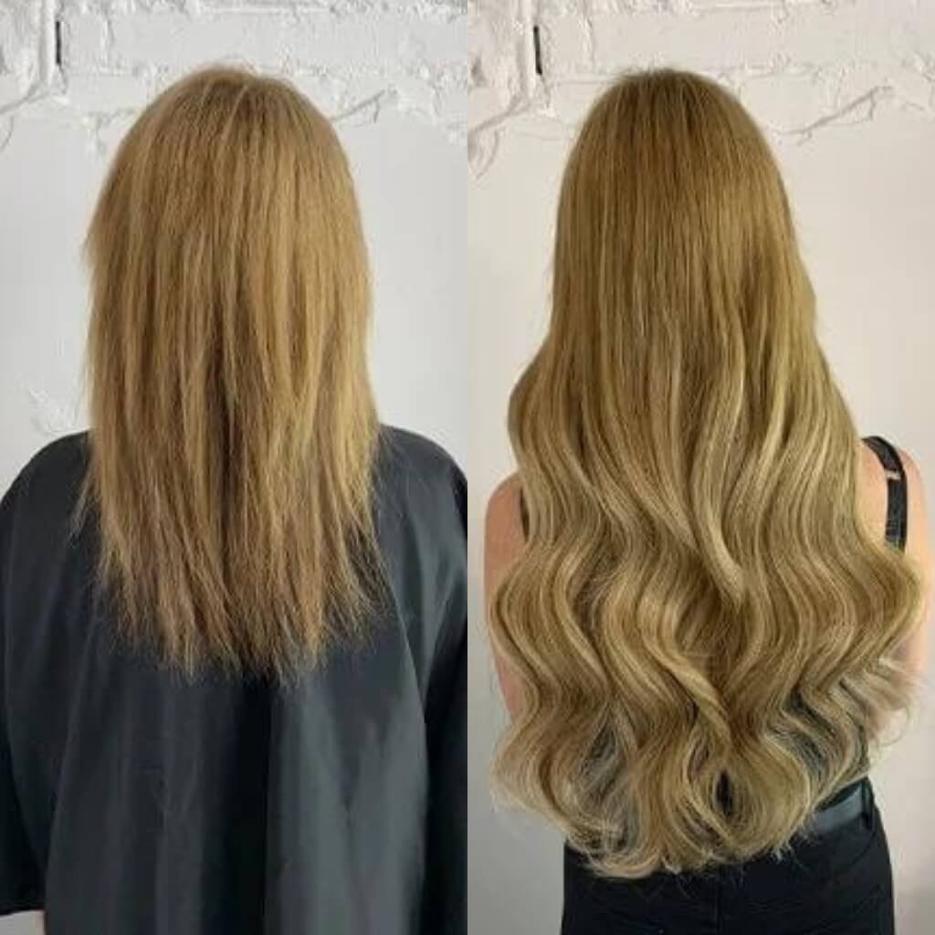 before and after short to long hair extensions