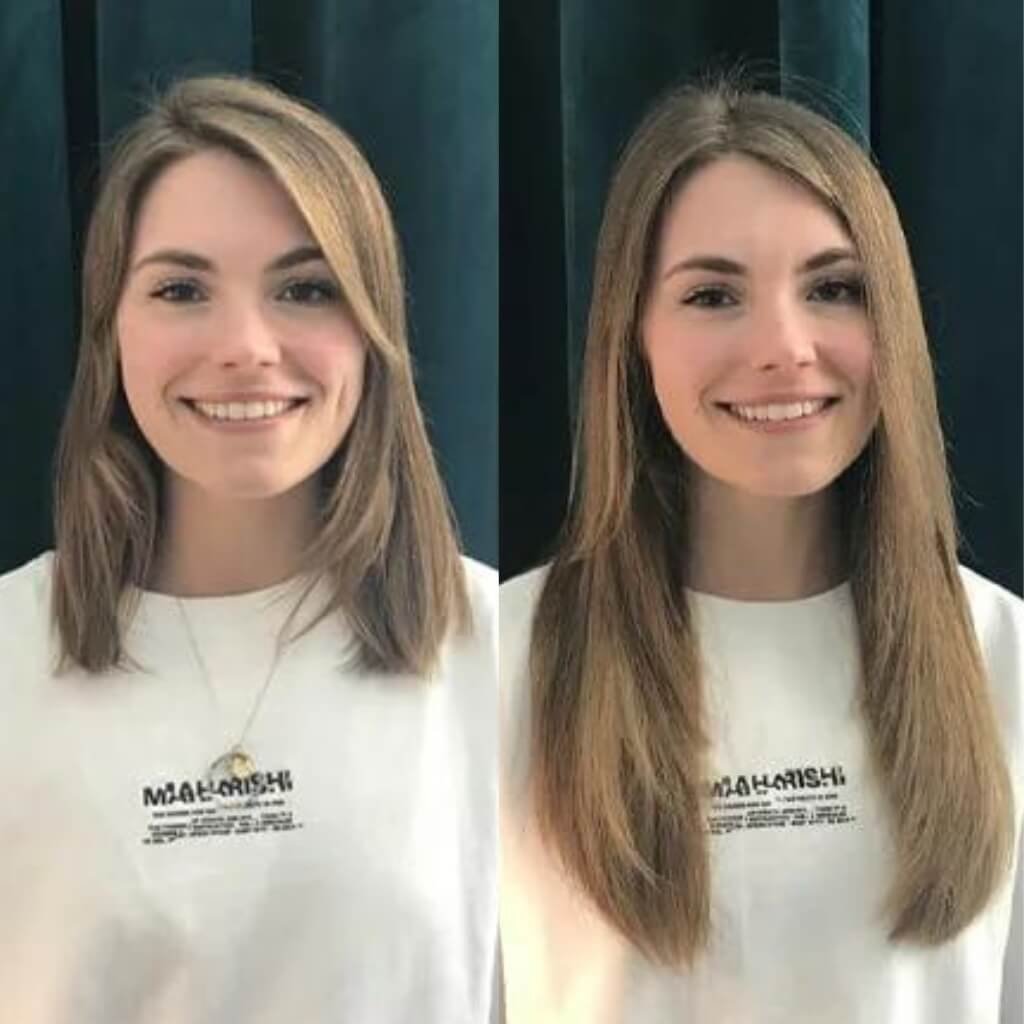 before and after short to long hair extension transformation
