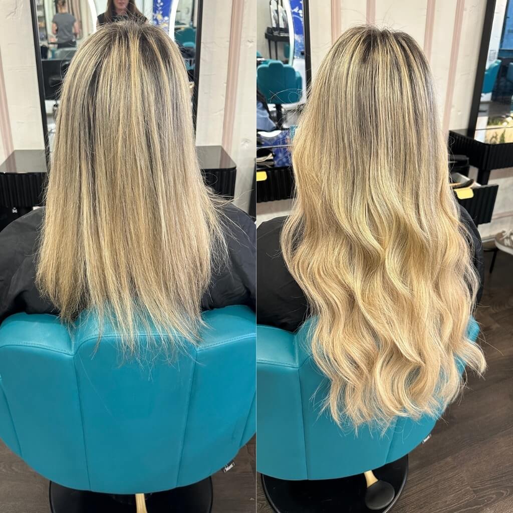 wavy hair extension transformation