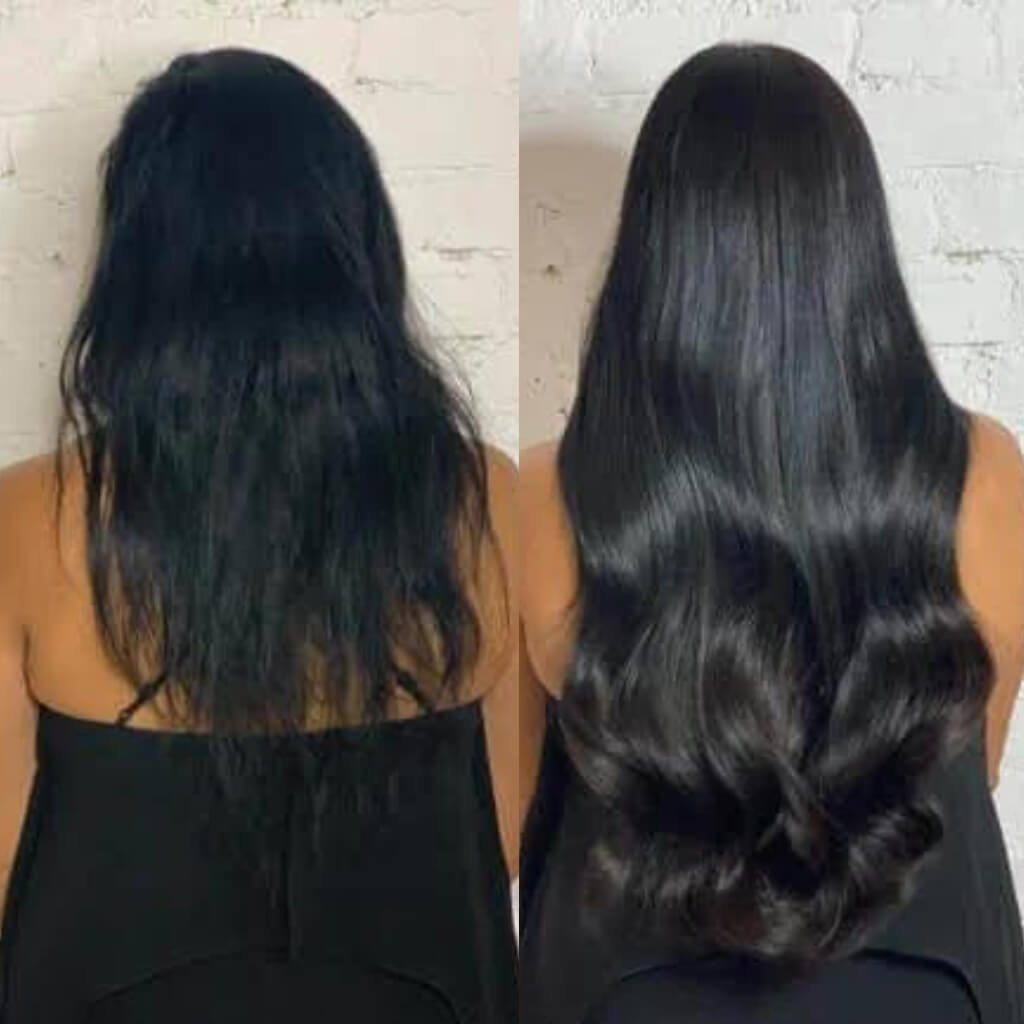 black hair extension transformation
