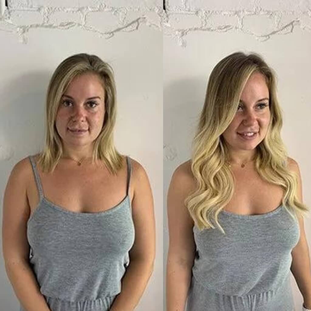 before and after hair extension transformation