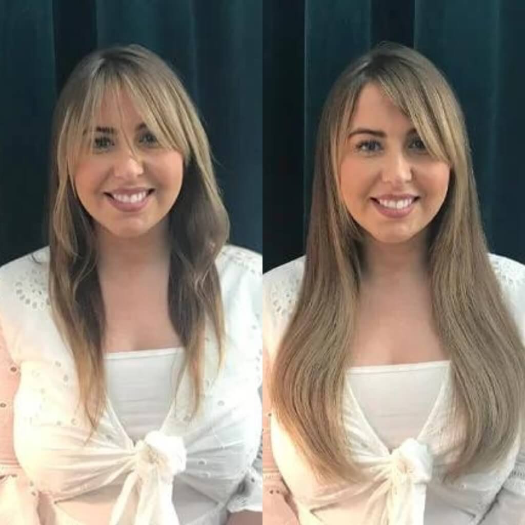 dark blonde hair extension transformation