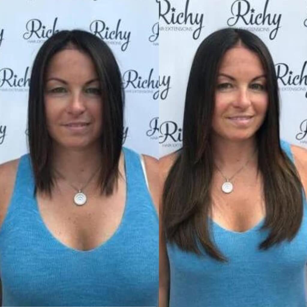 brown hair extension transformation