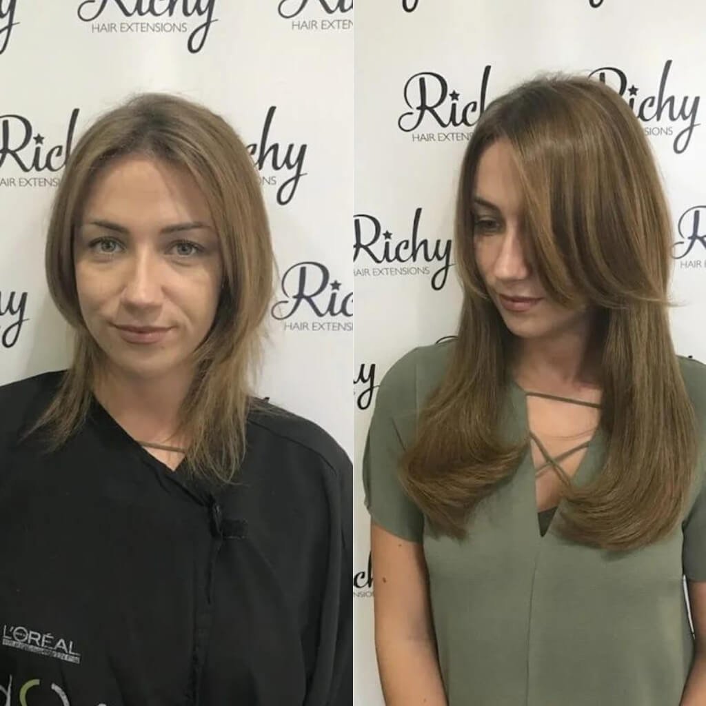 before and after short to long hair extension transformation