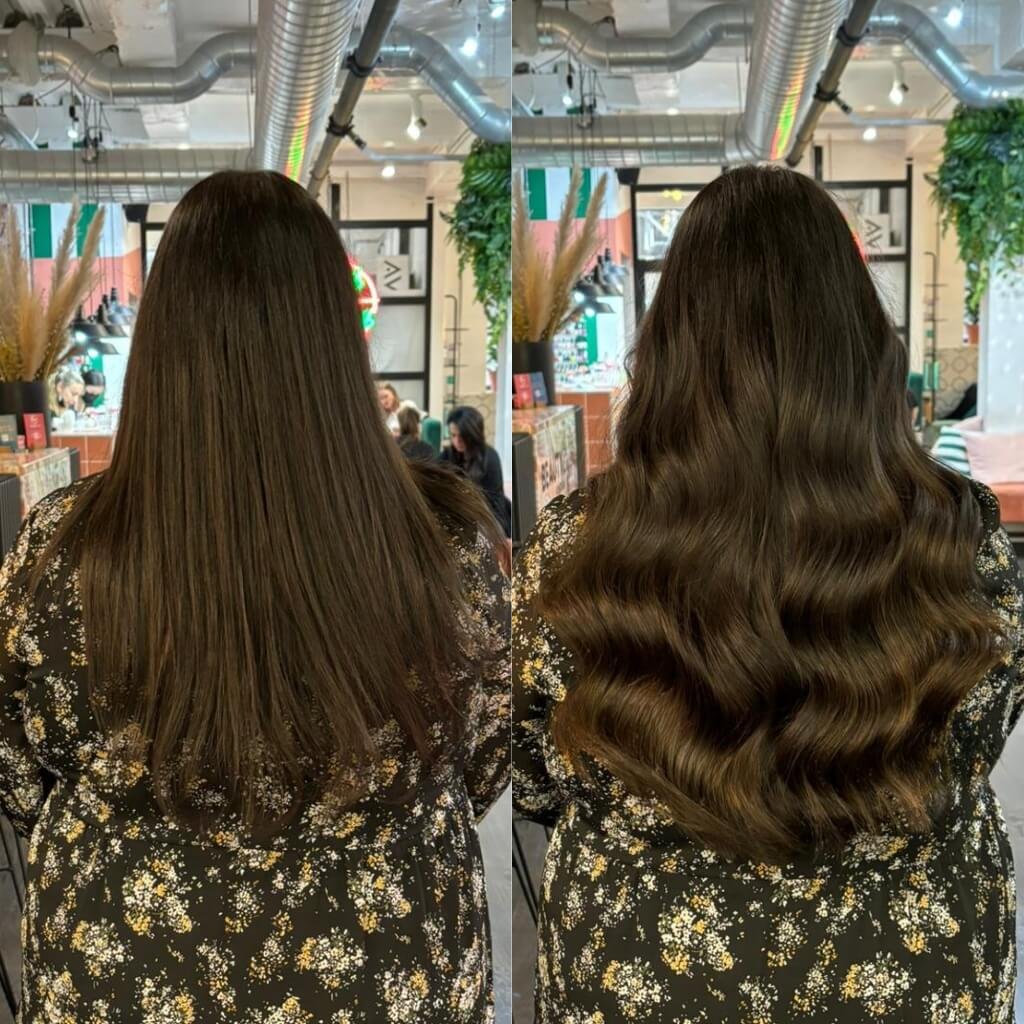 wavy hair extension transformation