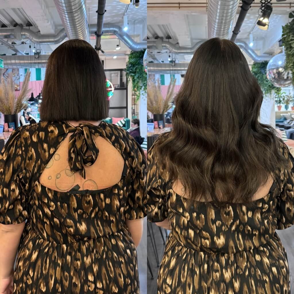 dark brown hair extension transformation
