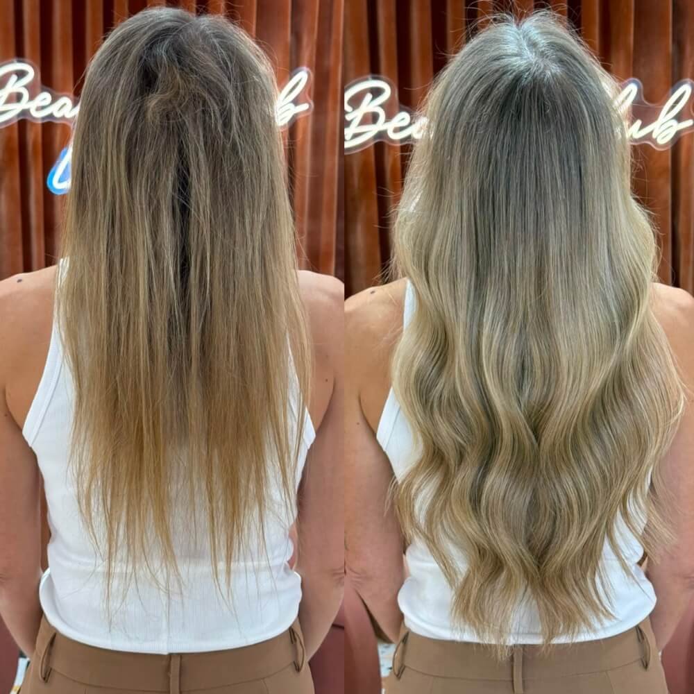 blonde hair extensions before and after in dubai