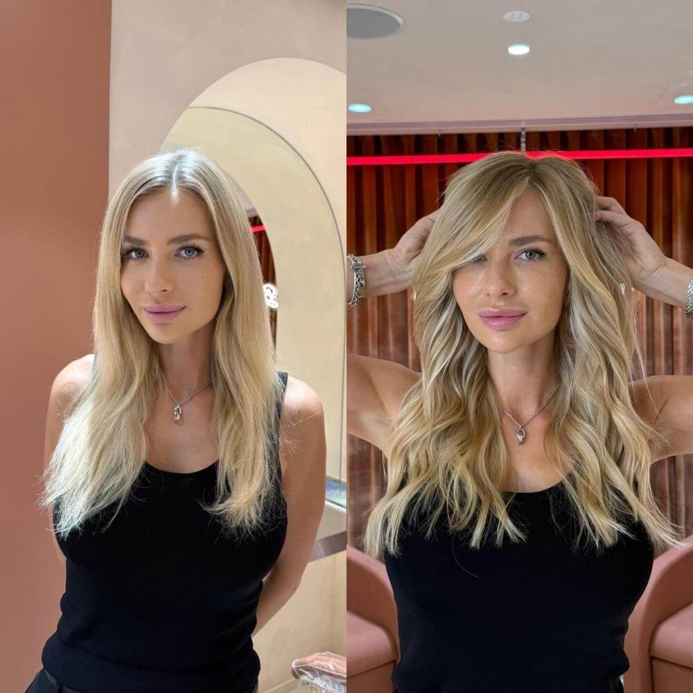 highlights and hair extensions before and after